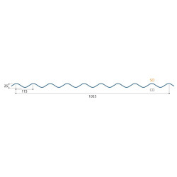 Couverture Tôle sèche ondulée H ond 25mm x L 1035mm 25µ