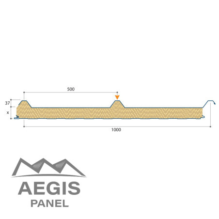Couverture Panneau Sandwich Vulcasteel Roof 37-500 H nerv 37mm x 1000mm 25µ