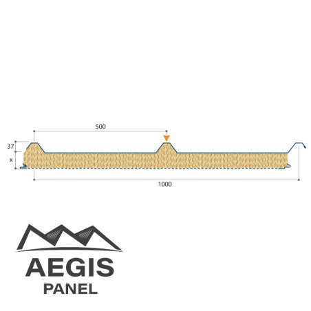 Couverture Panneau Sandwich Vulcasteel Roof 37-500 Alpha H nerv 37mm x 1000mm 25µ